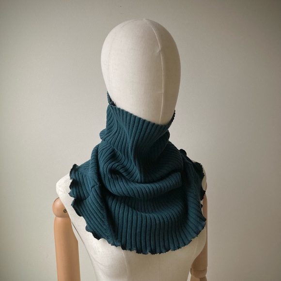 joodito 100% cotton ribbed snood turtleneck collar striped scarf teal dark green - Picture 4 of 7